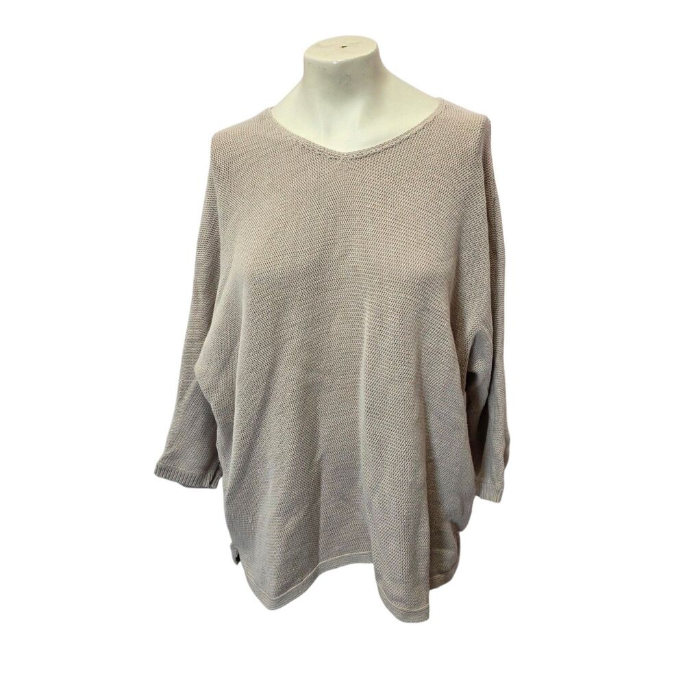 J Jill Large Linen Cotton Knit Sweater Beige Dolman Sleeve Oversized Boho Top
